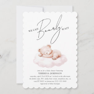 Invitation Teddy Bear Cloud Bearly Wait Girl Baby shower