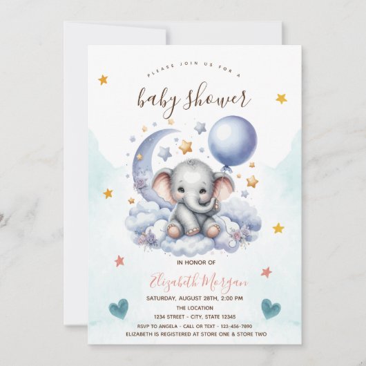 Invitation Teddy Bear Cloud Moon Stars Baby shower (Devant)