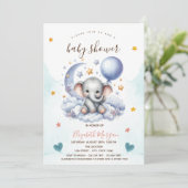 Invitation Teddy Bear Cloud Moon Stars Baby shower (Debout devant)
