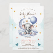 Invitation Teddy Bear Cloud Moon Stars Baby shower (Devant / Derrière)