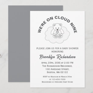 Invitation Teddy Bear Cloud Neuf Baby shower neutre selon le