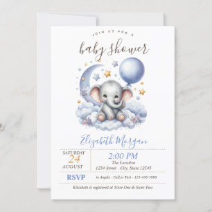 Invitation Teddy Bear Cloud Stars Stripes Baby shower