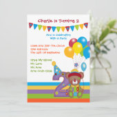 Invitation Teddy Bear Clown Deuxième fête d'anniversaire (Debout devant)