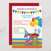 Invitation Teddy Bear Clown Deuxième fête d'anniversaire (Devant / Derrière)