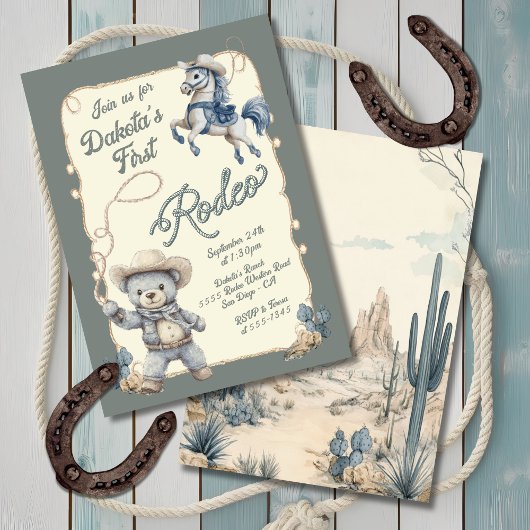 Invitation Teddy Bear Cowboy Rodeo Cheval Anniversaire