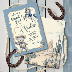Invitation Teddy Bear Cowboy Rodeo Cheval Anniversaire