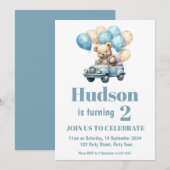 Invitation Teddy Bear dans une voiture Anniversaire Fête Invi (Devant / Derrière)