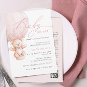 Invitation Teddy Bear Détails QR Code Girl Baby shower