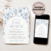 Invitation Teddy Bear Dusty Blue Boy Baby shower