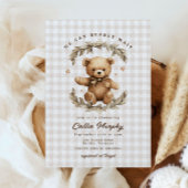 Invitation Teddy Bear En vichy Bearly Wait Baby shower feuill