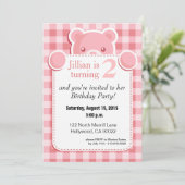 Invitation Teddy Bear En vichy Plaid Bird| rose (Debout devant)