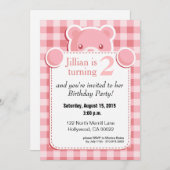 Invitation Teddy Bear En vichy Plaid Bird| rose (Devant / Derrière)