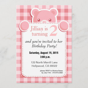 Invitation Teddy Bear En vichy Plaid Bird  rose