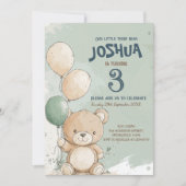 Invitation Teddy Bear et Ballons Green Anniversaire de enfant (Devant)