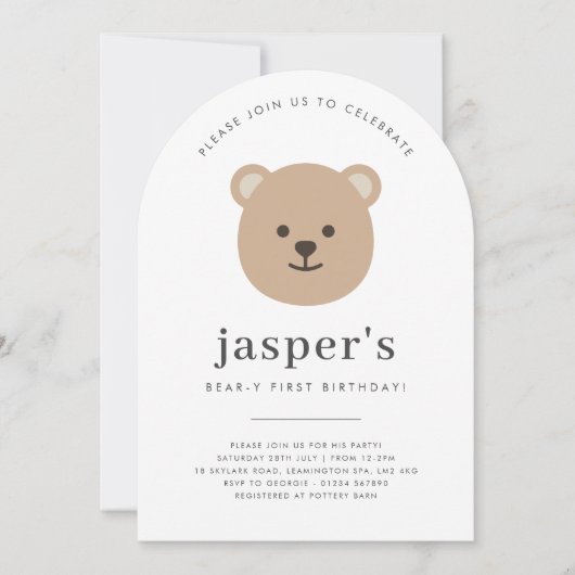 Invitation Teddy Bear Face Arched First Birthday (Devant)