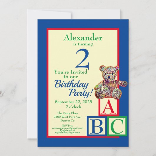 Invitation Teddy Bear fête d'anniversaire (Devant)
