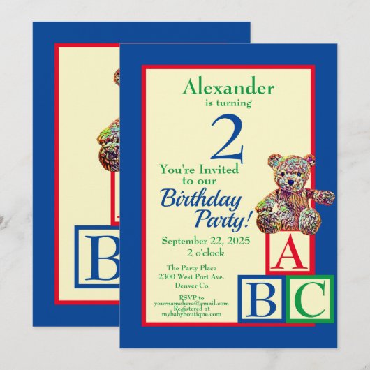 Invitation Teddy Bear fête d'anniversaire (Devant / Derrière)