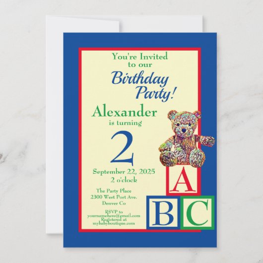 Invitation Teddy Bear fête d'anniversaire (Devant)