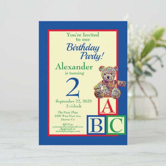 Invitation Teddy Bear fête d'anniversaire (Debout devant)