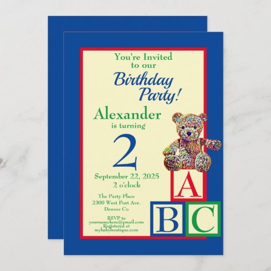 Invitation Teddy Bear fête d'anniversaire (Devant / Derrière)