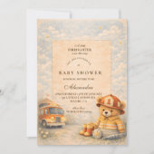 Invitation Teddy Bear Firefighter Baby Shower (Devant)