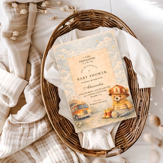 Invitation Teddy Bear Firefighter Baby Shower