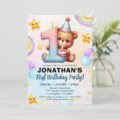 Invitation Teddy Bear First Birthday | Cute Boy 1st Birthday (Debout devant)