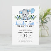 Invitation Teddy Bear Floral Botanical Blue Boy Baby shower (Debout devant)