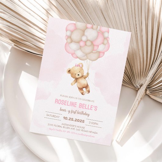 Invitation Teddy Bear Girl 1er Beary Premier anniversaire