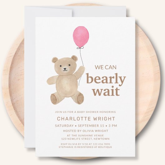 Invitation Teddy Bear Girl Baby Shower