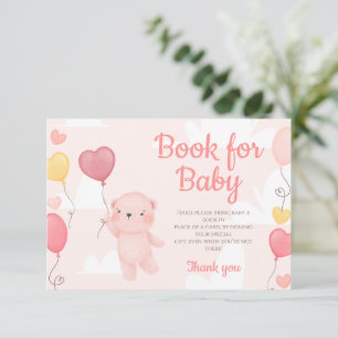 Invitation Teddy Bear Girl Baby shower Livres Pour Baby Card