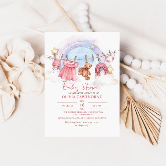 Invitation Teddy Bear Girl Baby shower Party