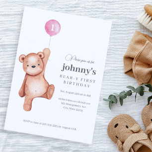 Invitation Teddy Bear Girl First Birthday Party
