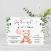Invitation Teddy Bear Girl Green Baby shower par courrier (Debout devant)