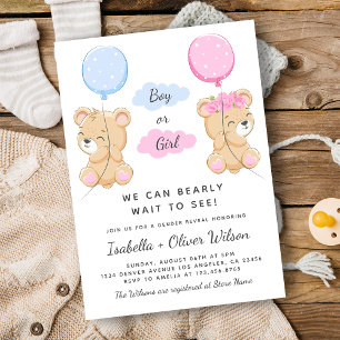 Invitation Teddy Bear Girl or Boy Thème Genre Reveal Party