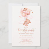 Invitation Teddy Bear Girl Rose Bearly Wait Baby shower (Devant)