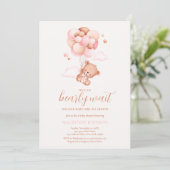 Invitation Teddy Bear Girl Rose Bearly Wait Baby shower (Debout devant)