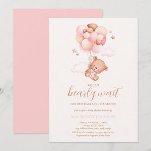 Invitation Teddy Bear Girl Rose Bearly Wait Baby shower