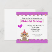 Invitation Teddy Bear Girls 1st Birthday Party (Devant / Derrière)