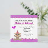 Invitation Teddy Bear Girls 1st Birthday Party (Debout devant)
