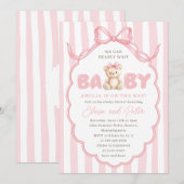 Invitation Teddy Bear Girls Pink Bow Baby Shower (Devant / Derrière)