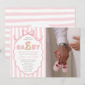 Invitation Teddy Bear Girls Pink Bow Baby Shower (Devant / Derrière)