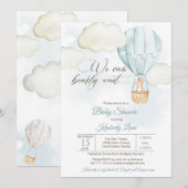 Invitation Teddy Bear Hot Air Balloon Baby shower garçon (Devant / Derrière)