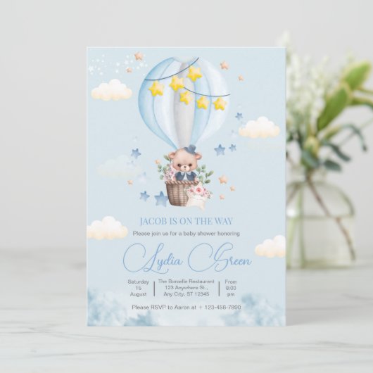 Invitation Teddy Bear Hot Air Balloon Bear Baby shower Garçon (Debout devant)