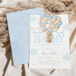 Invitation Teddy Bear Hot Air Balloon Blue Boy Baby shower<br><div class="desc">Ce design présente un adorable ours avec ballons et nuages d'aquarelle.</div>
