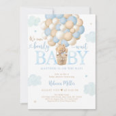 Invitation Teddy Bear Hot Air Balloon Blue Boy Baby shower (Devant)