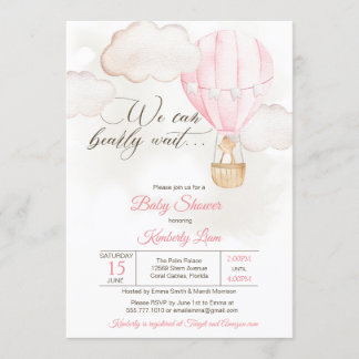 Invitation Teddy Bear Hot Air Balloon Girl Baby shower