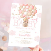 Invitation Teddy Bear Hot Air Balloon rose Baby shower fille