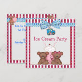 Invitation Teddy Bear Ice Cream Party (Devant / Derrière)