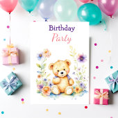 Invitation Teddy Bear in Flowers Fête d'anniversaire de fille